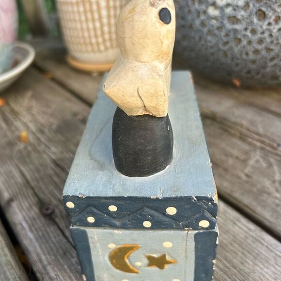 Indonesian Folk Art Sleeping Bhudha Box Carved Wood Hand Painted Stars Moon - Picture 10 of 14